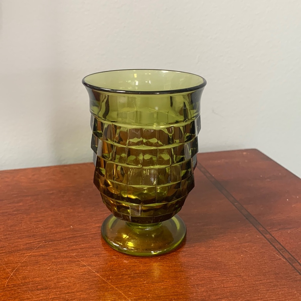 *7* Vintage ⭐️ Fostoria American Green Cube Pattern (7) Footed 4” Juice Glasses